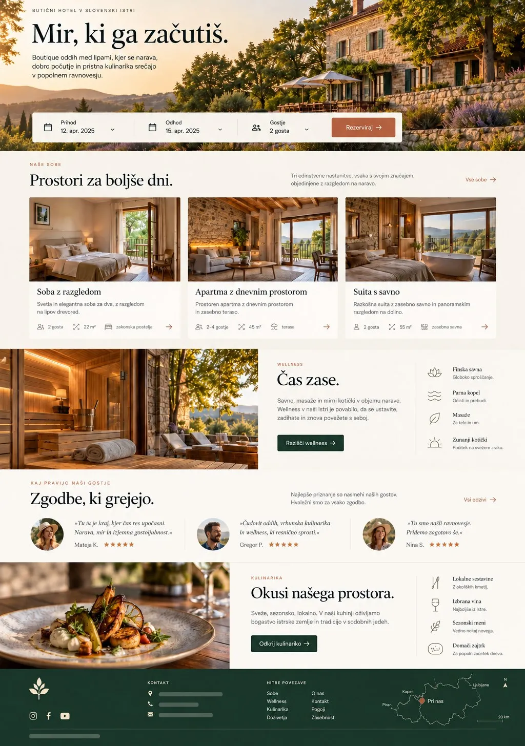 Koncept spletne strani za butični hotel (ponazoritev)