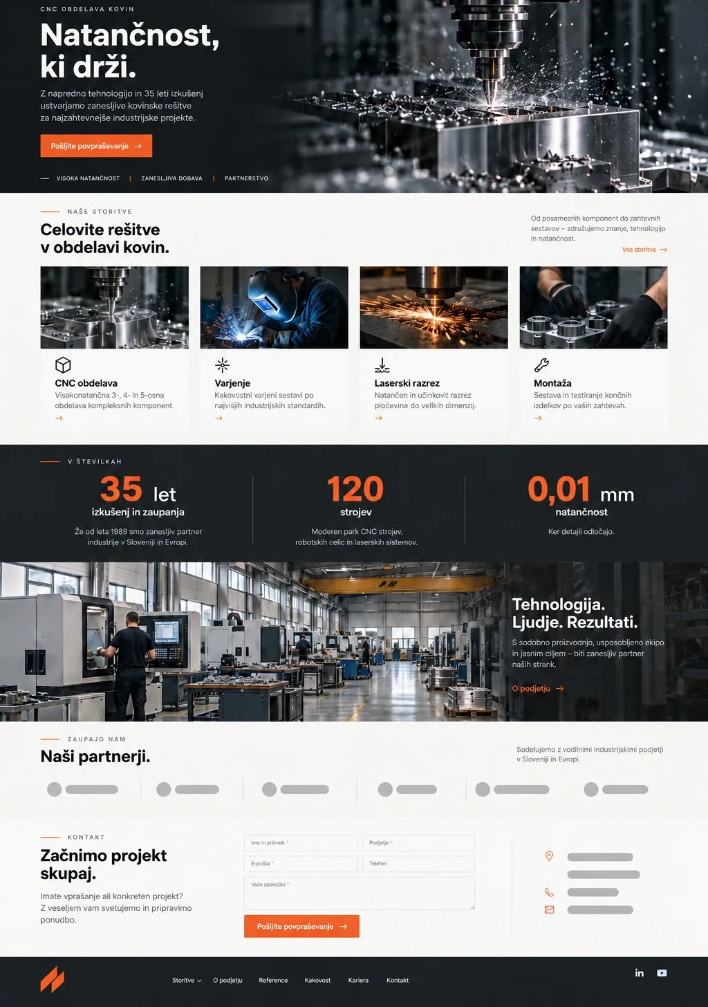 Koncept spletne strani za industrijsko podjetje (ponazoritev)